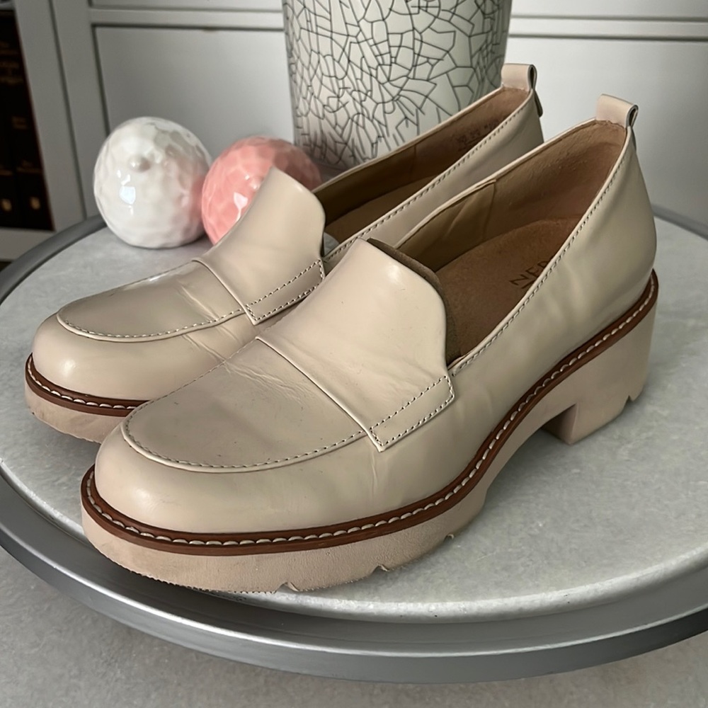Cream Platform Loafers - Women's Chunky Heel Flats